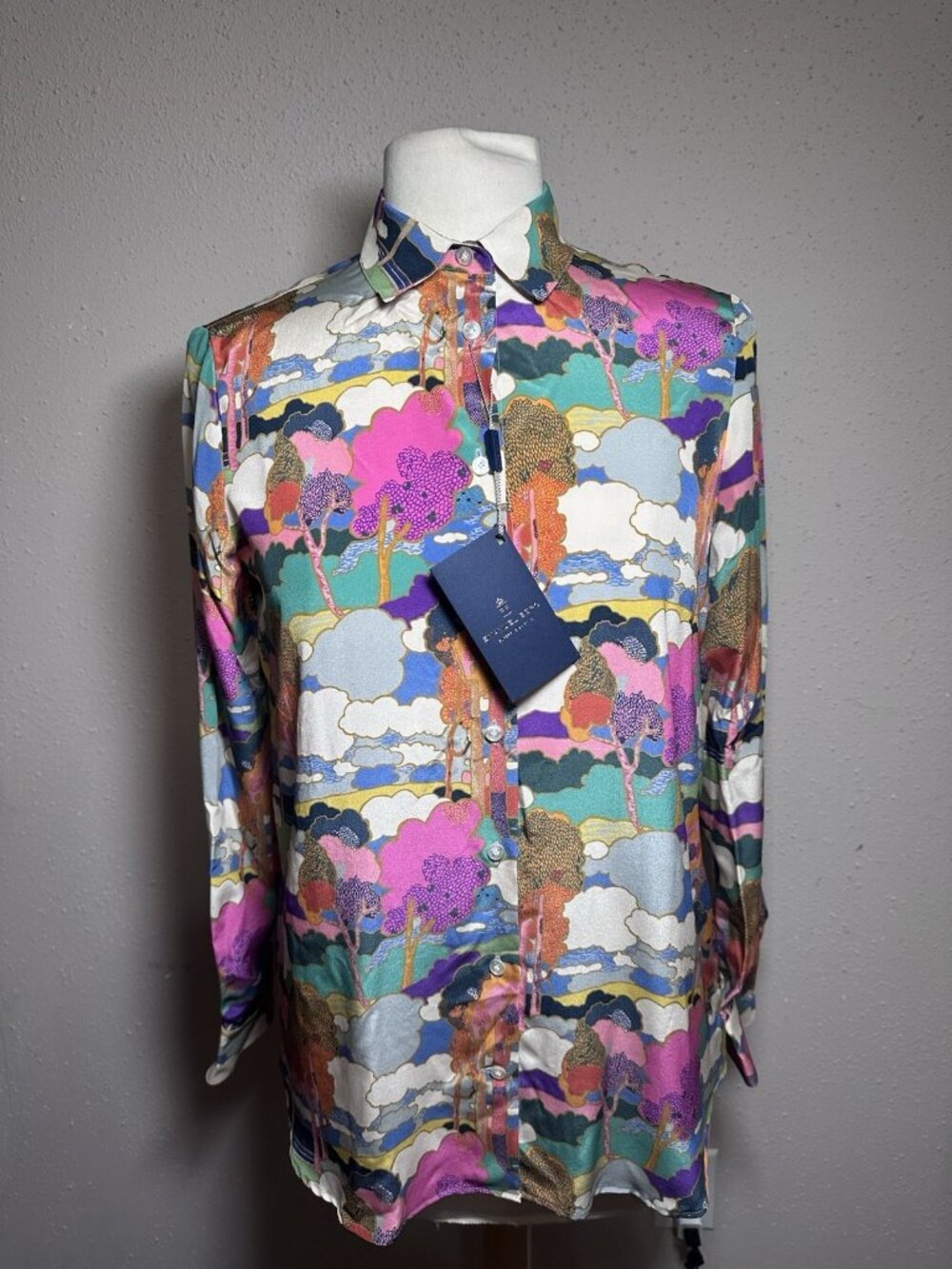 Emanuel Berg Silk Colorful Womens Button Up Shirt Martha Liberty Print US 6 NEW